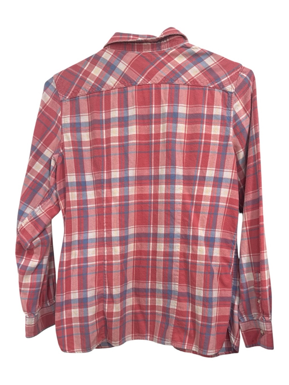 L.L.Bean Pink Blue Plaid Button Front Shirt Medium 100% Cotton Casual Top - Picture 5 of 6